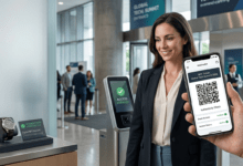 A enterprise professional utilizing a mobile Web3 wallet to scan a dynamic QR code NFT ticket for event access and physical product verification